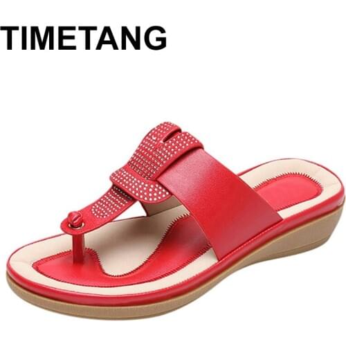 TIMETANG Open Toe Summer Slippers Women Wedge Heel Shoes Women Slip-On Solid Print Women Slippers Flip Flops Women