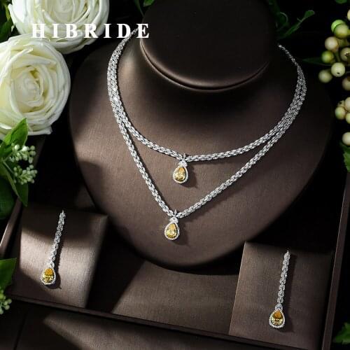 HIBRIDE Gorgeous Cubic Zirconia Dubai Necklace Earrings Jewelry Set for Women Wedding Party Accessories conjunto de joyas N-1013
