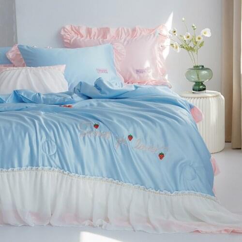 Summer Washed Silk Embroidery Air Conditioner Blanket on the Bed Twin Queen Double Comforters Bedspread Sheet Pillowcase