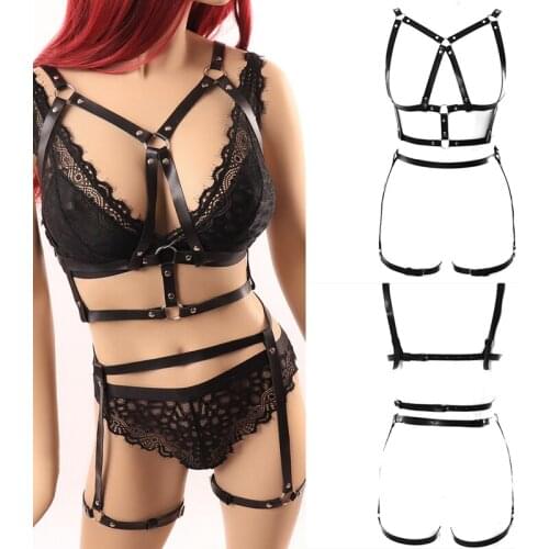 Women Chest Corss Suspenders Lingerie Leather Harness Bondage Body Belt Sexy Leg Garters Straps BDSM Punk Erotic Sex Underwear