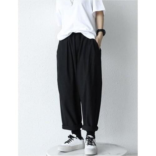 Ladies' summer new Japanese vintage baggy black plus size 9 point overalls with large pockets