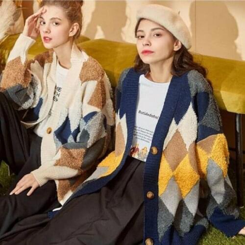 Sweaters Women Cardigans Single Breasted Patchwork Chic Leisure Stylish Teens All-match Daily Outwear Jumpers Loose Winter Cloth