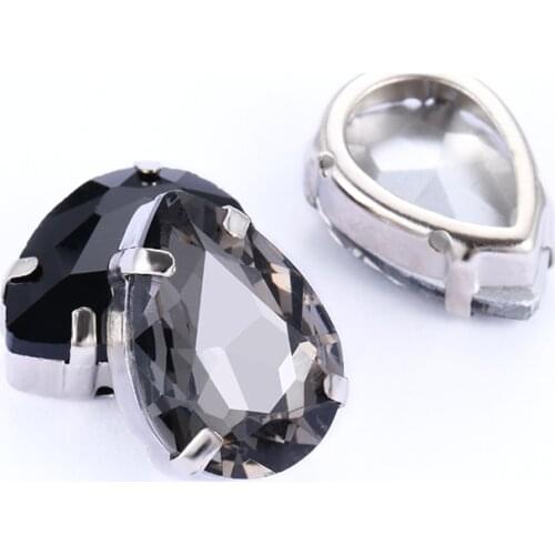 13x18mm Black Diamond Tear Drop Glass Crystal Strass High Quality Sew-on Rhinestones With Claws Sew On Clothing Decoration Bags