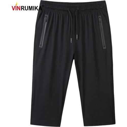 2 Pcs / Lot Super Plus Size L-9XL 2020 Mens Summer Cool Thin Soft Black 3/4 Capri Pants Man Mesh Blue Gray Calf-length Trousers