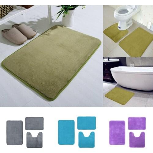 3pcs Anti-slip Bath Mat Coral Velvet Memory Cotton Mat Bathroom Absorbent Non-slip Carpet 3 Pcs/set Toilet Cushion Home Decor
