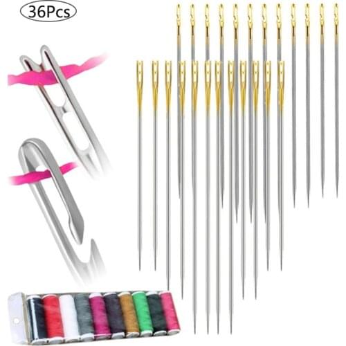 36 Pcs Large Needle Eye Sewing Automatic Threading Embroidery Side Blind Needle Stainless Steel Side Hanging Needles Sewing