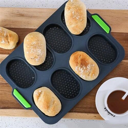 Non Stick Baking Mold Kitchen Supplies Cake Food Grade Silicone French Bread Household Hamburger Molds Muffin Pan Tray
