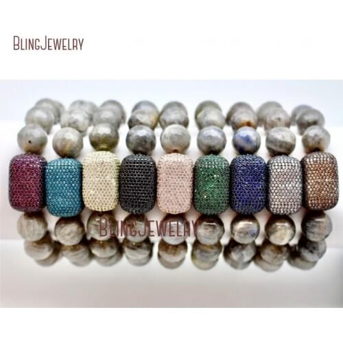 Labradorite Bead Bracelet Color Micro Pave Cz Cube Cubic Bead Bracelet Cubic Zirconia Stretchy Bracelet BM26278