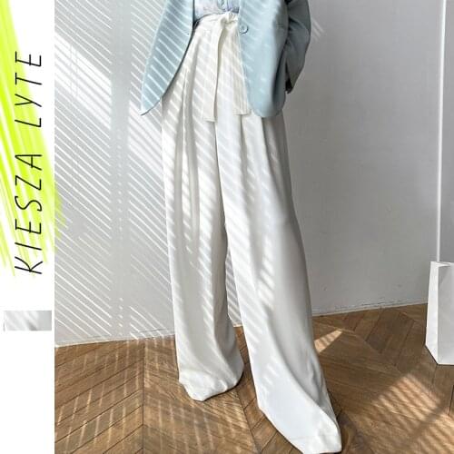 Retro Women Wide leg pants white loose high waist long straight pants 2020 summer office lady trouser female High quality