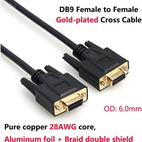 DB9 Female to Female Gold-plated Cross Cable Pure Copper Line RS232 9 Pin Serial Connector Wire COM Core with Double Shield