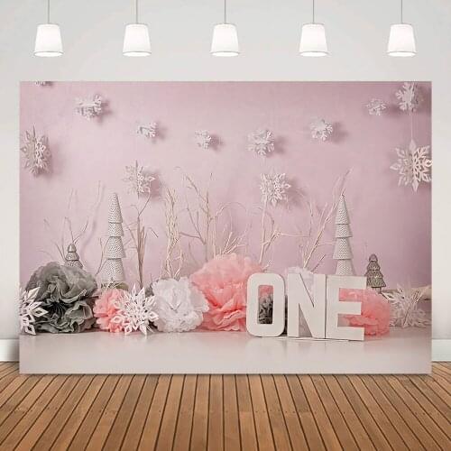 Children One Birthday Photography Background Flowers Winter Snowflake Backdrop Baby 1st Birthday Cake Smash Photo Studio Decor