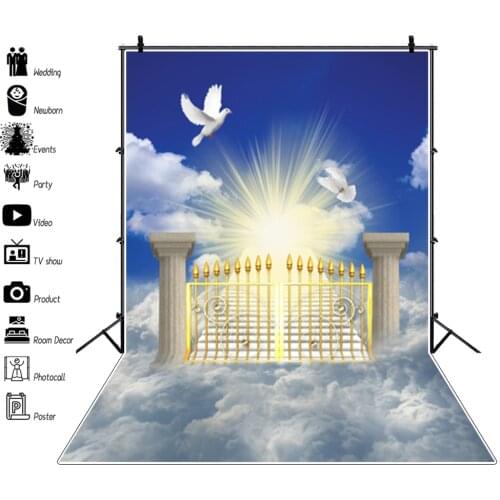Laeacco Wonderland Shinny Cloudy Stairs To Sky Photography Backgrounds Heaven Holy Cross Jesus Room Decro For Photo Backdrops