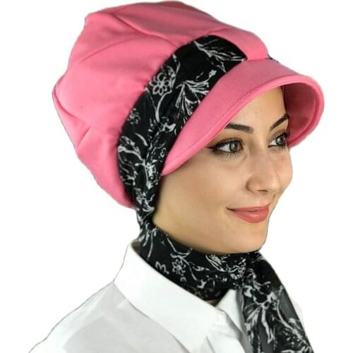 Islamic Fashion Muslim Women Hijab 2021 Trend Single Size Bathing Cap Beret Ready Shawl Scarf Buckle Hat Pink Biritli Scarf Hat