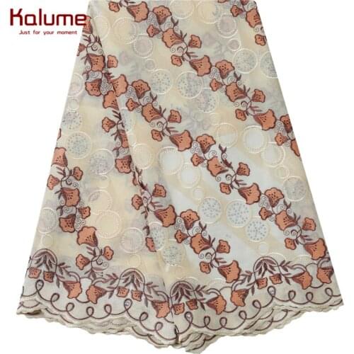 Kalume African Swiss Cotton Lace Fabric Stones Nigerian Swiss Voile Lace In Switzerland For Sewing Party Cotton Fabric F2198