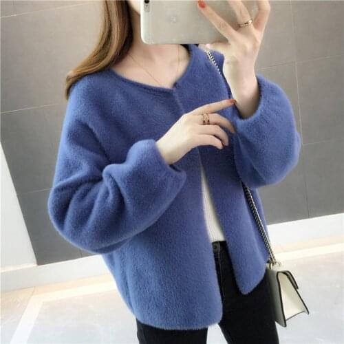 Imitation Mink Velvet Jacket Women Spring Autumn Sweater Loose Plus Size Knit Cardigan Coat Female Short Windbreaker Outwear