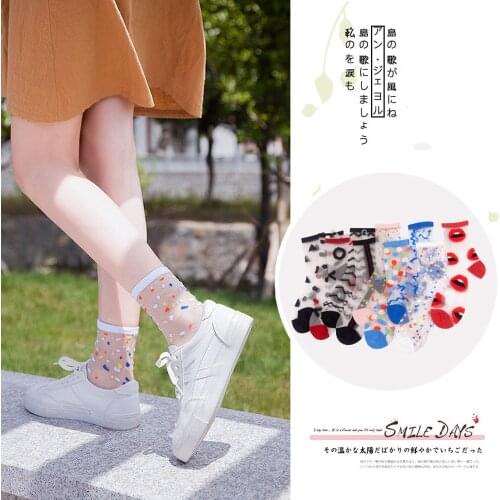 Summer Thin Breathable Womens Socks High Quality Crystal Silk Transparent Crew Socks Novelty Harajuku Streetwear Funny Socks