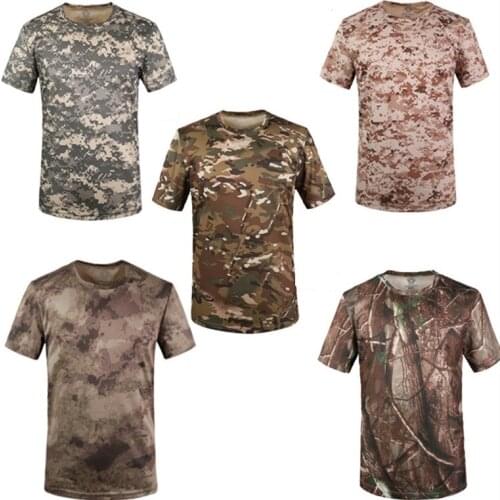Summer Tactical T-Shirt Men Camouflage Combat Quick Dry Short Sleeve O Neck Army Military T Shirts Sport Airsoft Paintball Tops