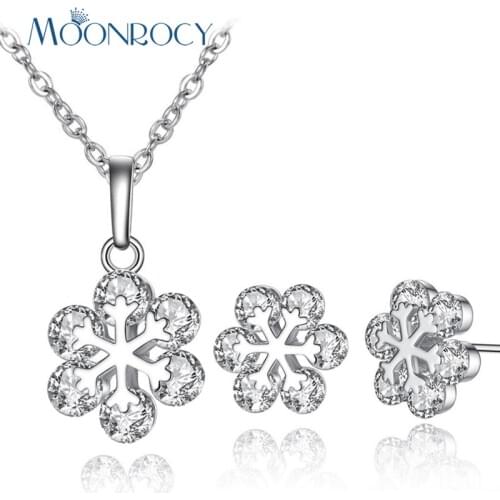 MOONROCY Fashion Crystal Necklace and Earrings Jewelry Set Jewelry Set Flower Wholesale for Women Girls Gift Drop Shipping