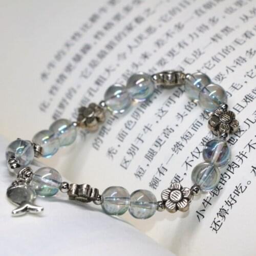 New arrival special design fashion bracelets fish flower accessories electroplate crystal 8mm round beads jewelry 7.5inch B2153