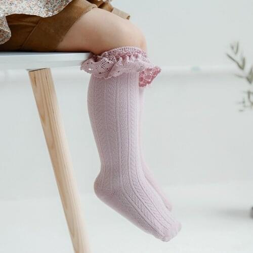 New Lace Flower Baby Socks Cotton Kids Toddlers Girls Knee High Long Socks Princess Infant Children Socks For 0-3 Years Old