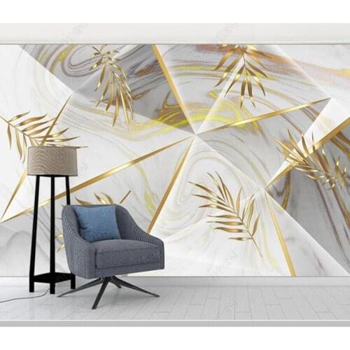 Papel de parede marble background wall with golden leaves abstract geometric 3d wallpaper mural,living room bedroom home decor