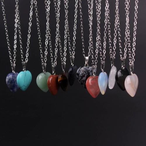 Wholesale 50pcs/lot 2019 Assorted Heart Natural Stone Pendulum Charm Pendants for Jewelry Making Good Quality 20mm Free Shipping