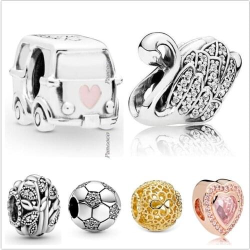 Original 925 Sterling Silver Sparkling Football With Crystal Charm Beads Fit Pandora Bracelet & Necklace Jewelry