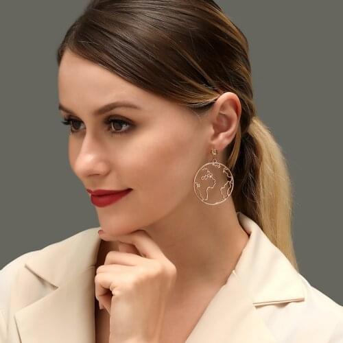Hollow Round World Map Metal Alloy Golden Silver Plated Golden Silver Plated Dangle Earrings & Drop Earrings for Women