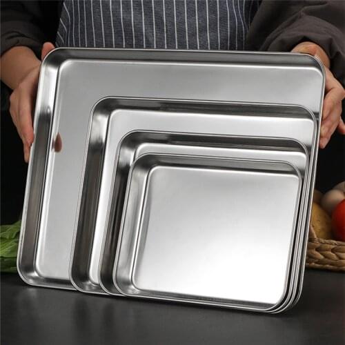 Rectangle Thicken Stainless Steel Food Plates Steamed Sausage Fruit Storage Trays Baking Pastry Pans Kitchen Bread Loaf Dishes