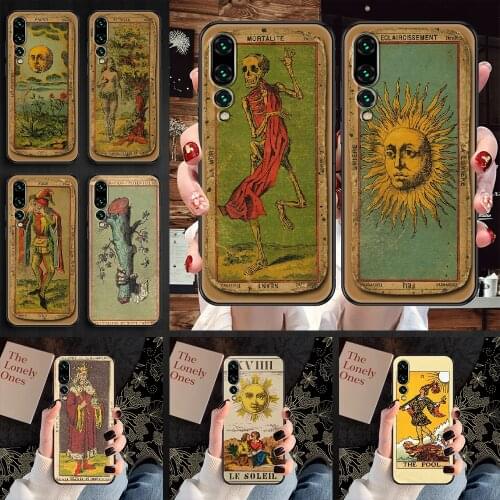 Retro Tarot cards Phone case For Huawei P Mate P10 P20 P30 P40 10 20 Smart Z Pro Lite 2019 black 3D prime pretty shell trend