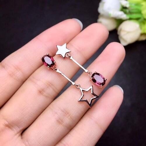 Original Garnet earring Free shipping Natural real garnet 925 sterling silver earrings 5*7mm