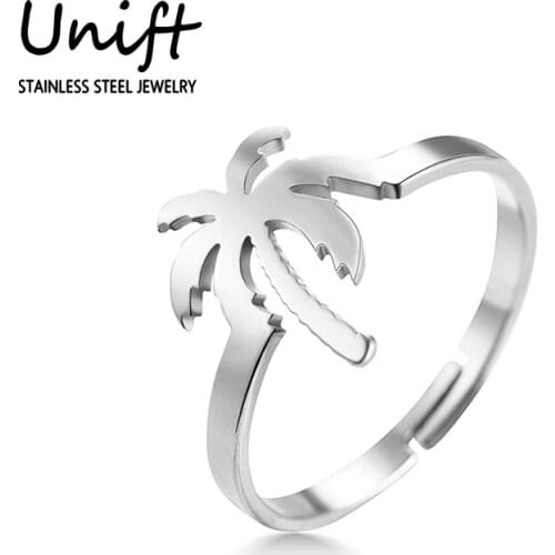 Unift Vintage Coconut Ring for Women Adjustable Metal Couple Stainless Steel Rings Engagement Summer Jewelry Finger Ring