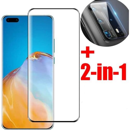 2-in-1 Full Cover Tempered Glass and Camera lens Film For HUAWEI p40 pro+ Hot bend Screen Protector P40 Pro plus Protection Film