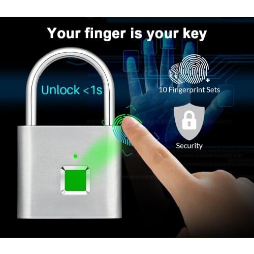 Fingerprint Lock Smart Padlock Thumbprint Door Padlocks Portable Anti-Theft Fingerprint Lock for Bag Drawer Suitcase