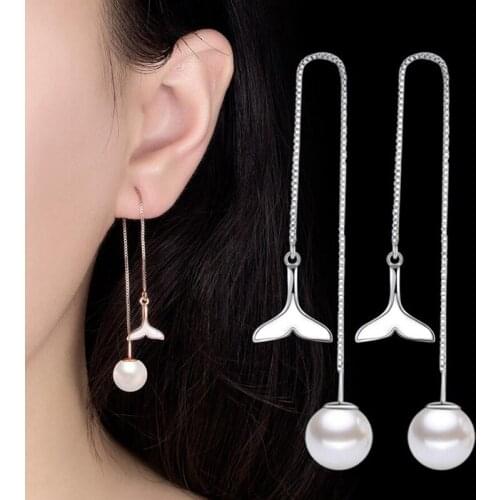 KOFSAC Elegant Pearl Mermaid Tail Long Tassel Earrings For Women 925 Sterling Silver Jewelry Glamorous Engagement Accessories