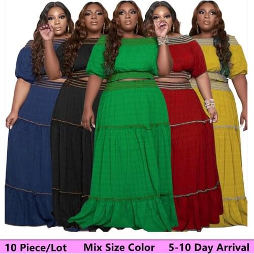 L-4xl Wholesale Items Plus Size Dress Sets Women Mix Size Color Off Shoulder Top Elastic Waist New Maxi Skirt 5-10day Arrival