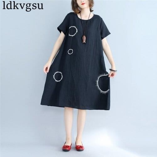 Large Size Womens Summer Cotton Linen Dress 2020 New Korean Casual Black Shirt Dresses Women Oversize Vestidos Feminio A27