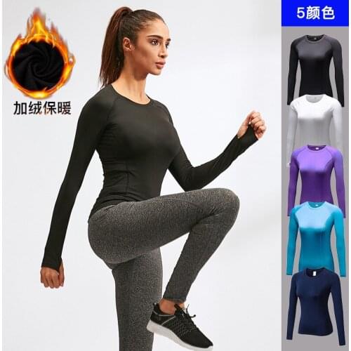 Winter wear and velvet ladies PRO tight exercise fitness running training long sleeve quick dry stretch yoga T-shirt clothing