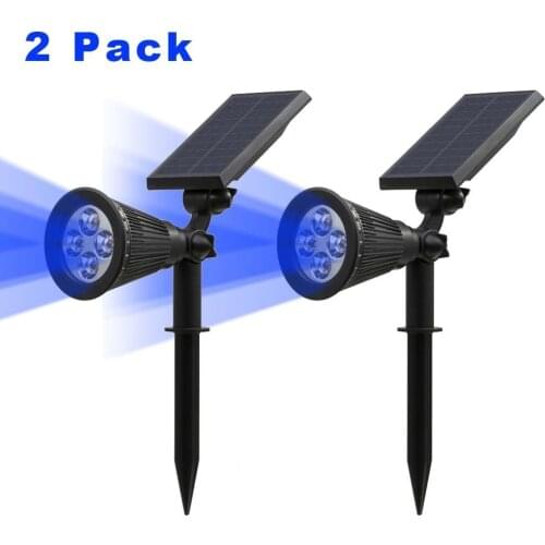 T-SUN 2 Pack Blue Solar Spotlights IP65 Waterproof 4 LED Outdoor Wall Lights Adjustable Solar Lights for Tree Patio Yard Garden