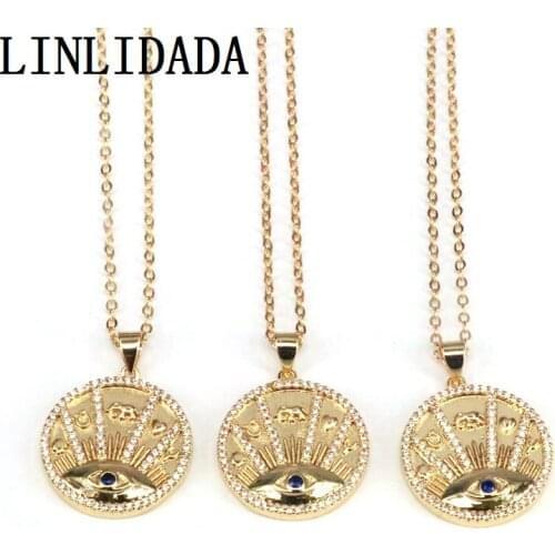 6Pcs Cubic Zircon Eyes Pendant Chain Necklace Gold Color Paved CZ Round Trendy Women Jewelry