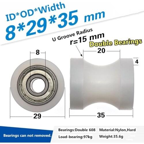 8PC 608z bearing coated pulley rolling wheel CNC nylon machining U slot concave wheel 8x29x35mm