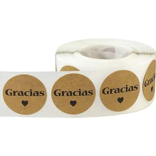 Gracias Spanish Thank You Natural Kraft Adhesive Stickers 100-500Pcs1Inch Envelope Seal Tags Stickers Gift package Decor Sticker