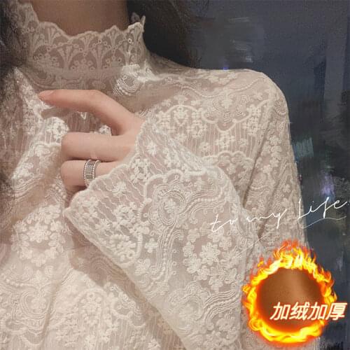 Blouse Women Autumn Winter Womens Turtleneck Embroidery Lace Shirt Mesh Top Blusas Mujer De Moda
