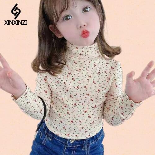 Childrens wear girls autumn 2020 new Kids foreign high Turtleneck collar bottoming shirt Baby Flower Top winter T-shirt fashion