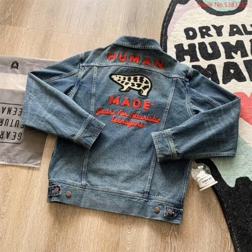 Human Made Denim Jacket For Men Women Jeans Bomber Jackets Japanese Streetwear Vintage Clothes Hip Hop Cropped Coats Fashion