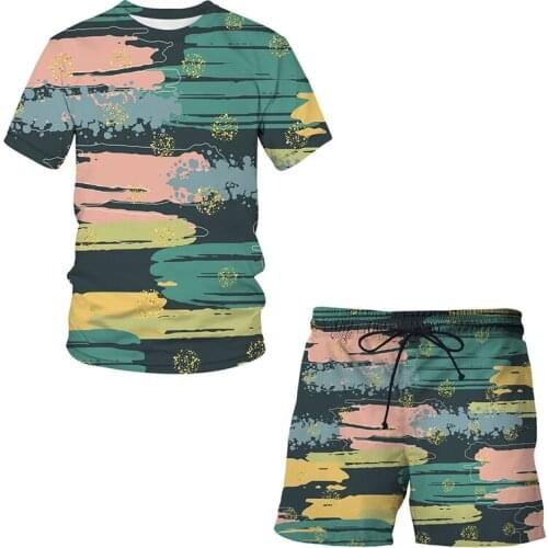 New Graffiti painting art Summer 3D Printed Mens T-shirt Shorts Set Mens Sportswear Tracksuit O Neck Short Sleeve Men clothing