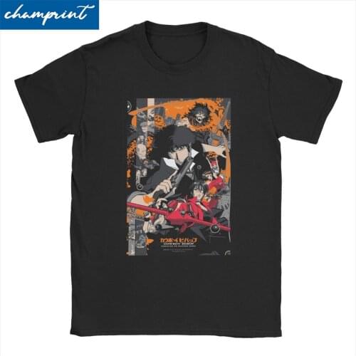 Cowboy Bepop Poster T Shirts Men Women Round Collar T-Shirts Japanese Japan Retro Manga Tee Shirt Short Sleeve Clothes Gift Idea