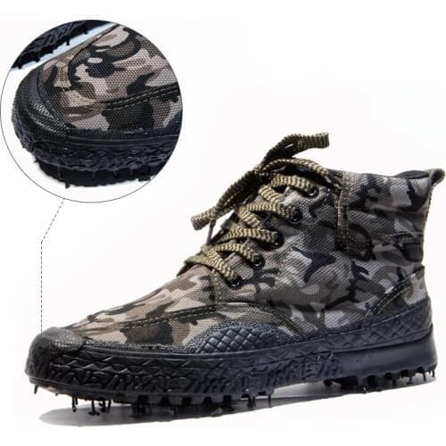 Camouflage High Tube Canvas Rubber Sole Training Shoe Men Outdoor Hiking Hunting Climbing Walking Military Combat Tactical Boots