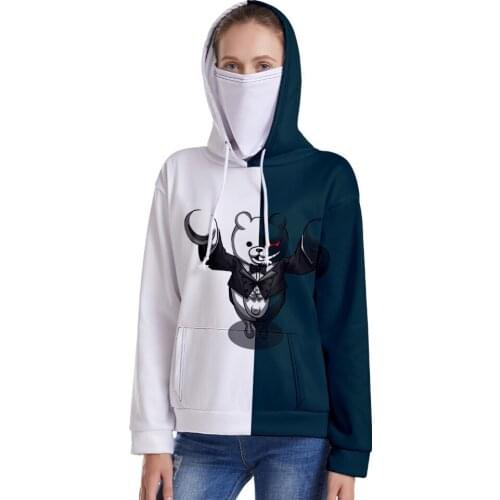 Danganronpa Cosplay costume Black White Bear Sweater Thicken Cotton Hooded With face towel Coat Jacket With Hat Halloween Party