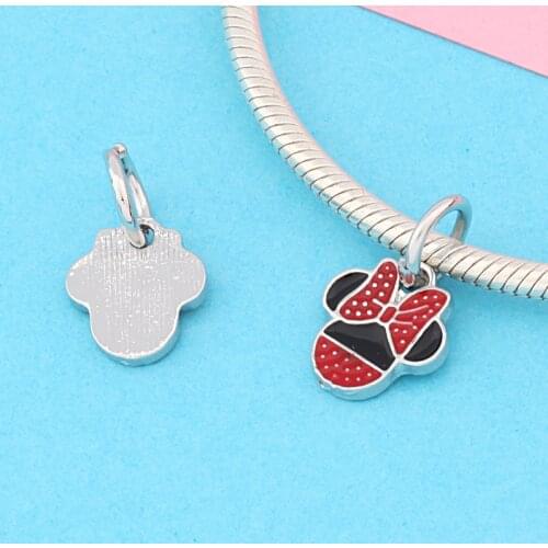 Leabyl Classic Red Black Enamel Minnie Bead Pendant for Bracelet Cute Mickey Mouse Charm Accessories